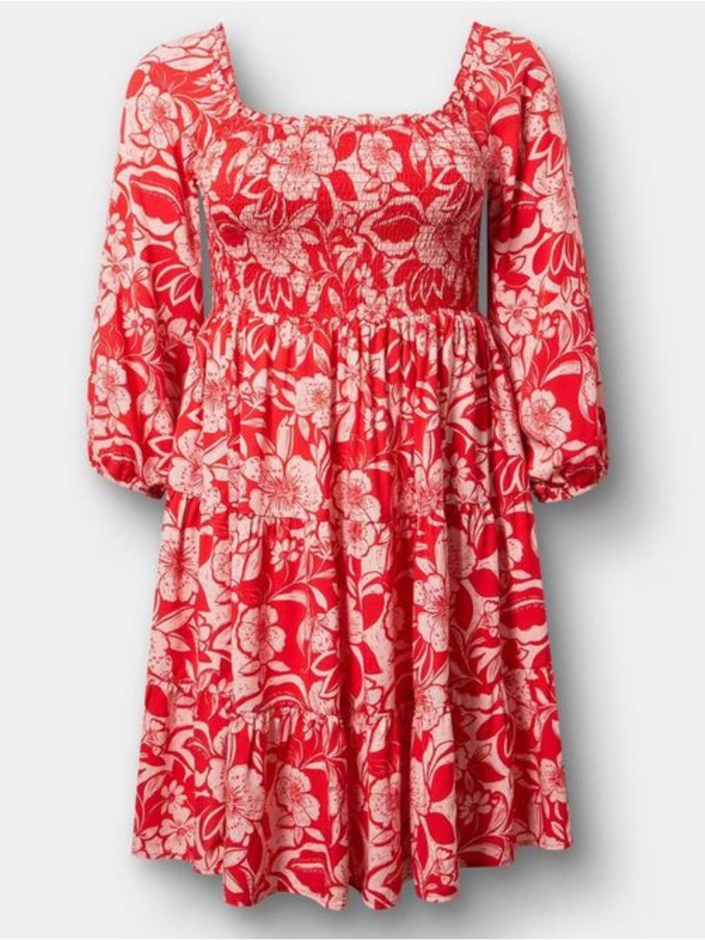 TORRID - NWT - Floral Puff-Sleeve Smocked Mini Dress - Red